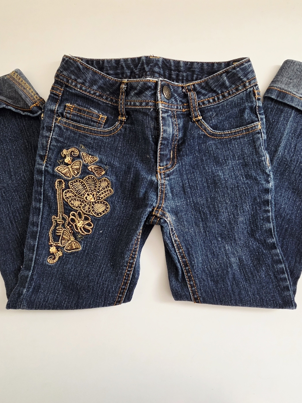 Hannah Montana Gold-Embellished Dark Blue Skinny Jeans for Girls